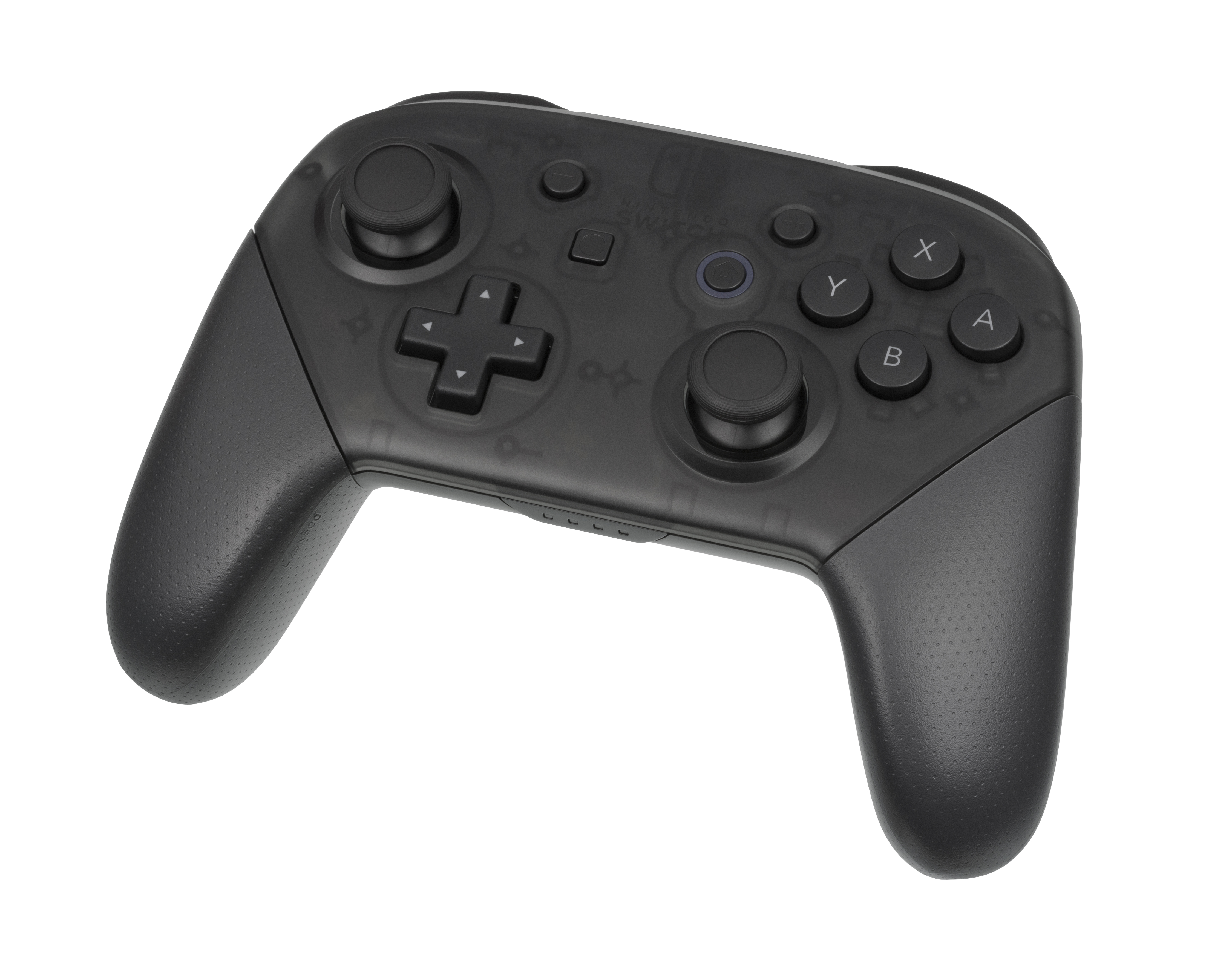 Original black Nintendo Switch Pro Controller photographed against white